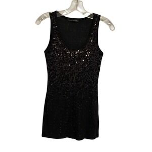 Love Culture Black Ribbed Sequin Scoop Neck‎ Sleeveless Tank Top